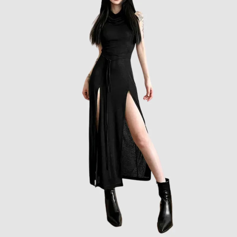 Gothic-Kleid mit Kapuze - schwarz