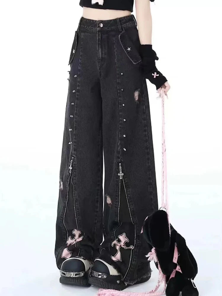 Gothic-Hose mit Reißverschluss 90er Jahre - schwarz