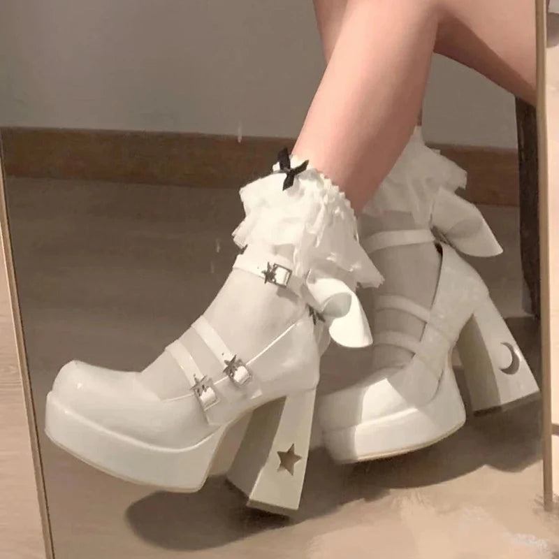 Chaussures lolita gothiques à talons hauts - blanc