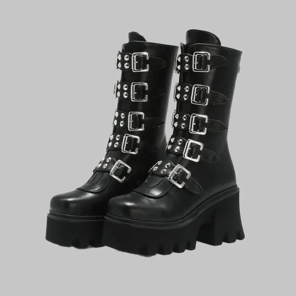 CHAUSSURES GOTHIQUES NOIRES À SEMELLE ÉPAISSE