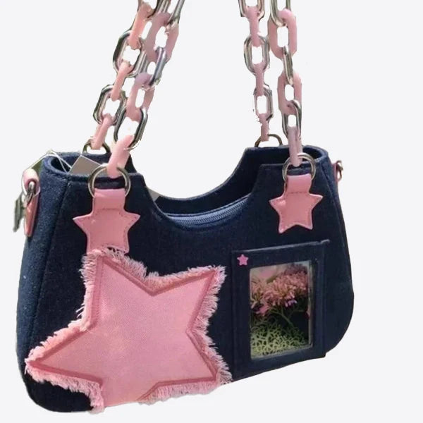 Sac bandoulière motif coréen - bleu marine