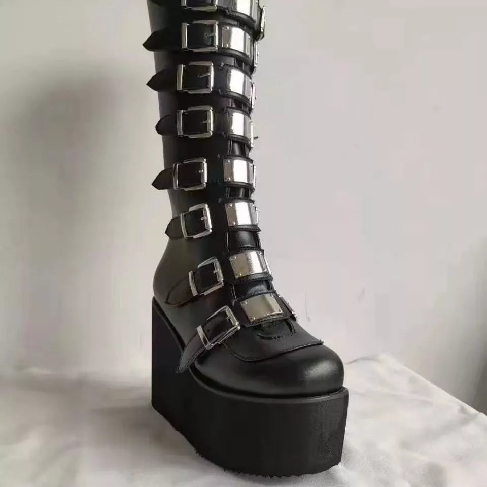 Chaussures compensées noires hautes gothiques punk