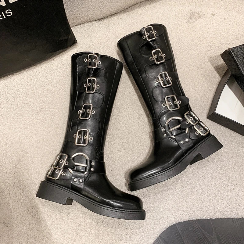 Bottes moto à boucles - noir