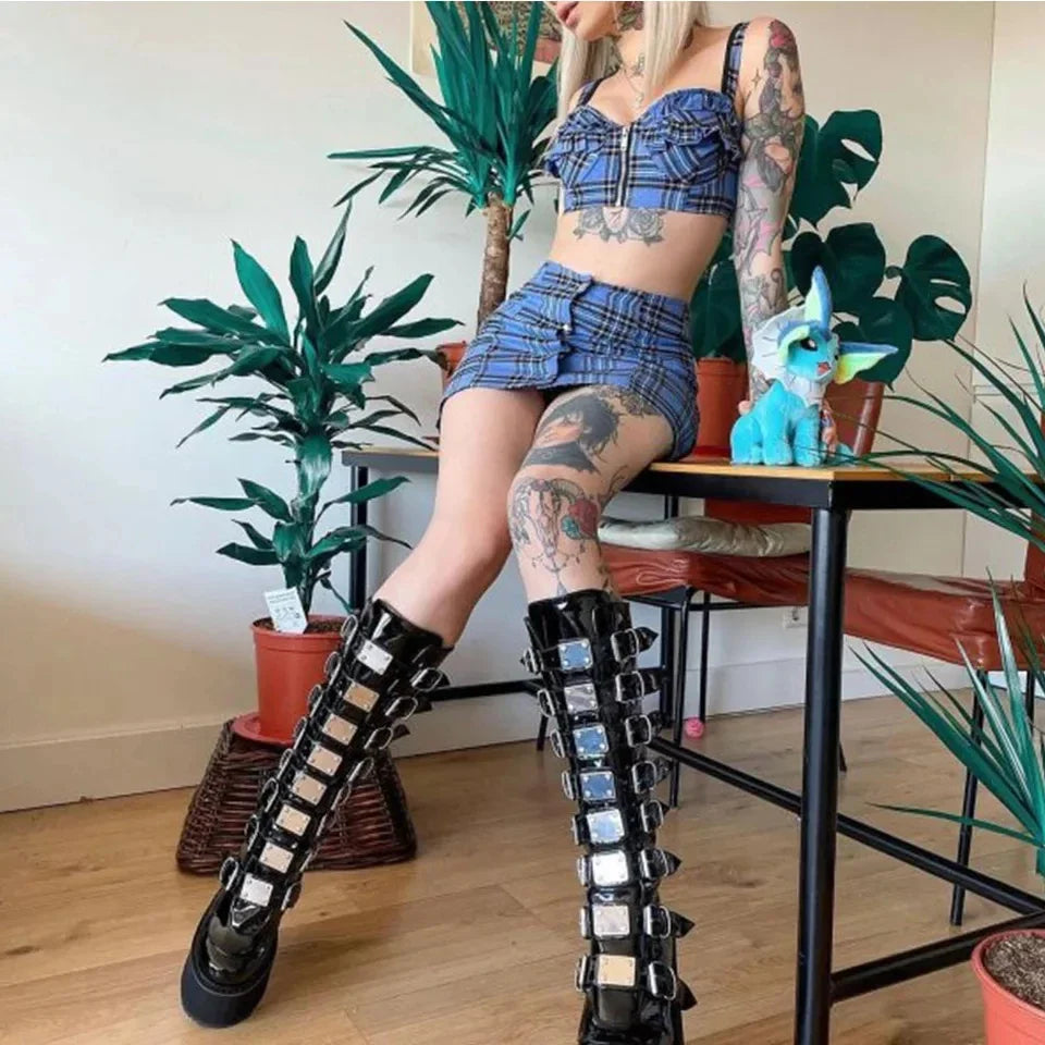 Chaussures compensées noires hautes gothiques punk