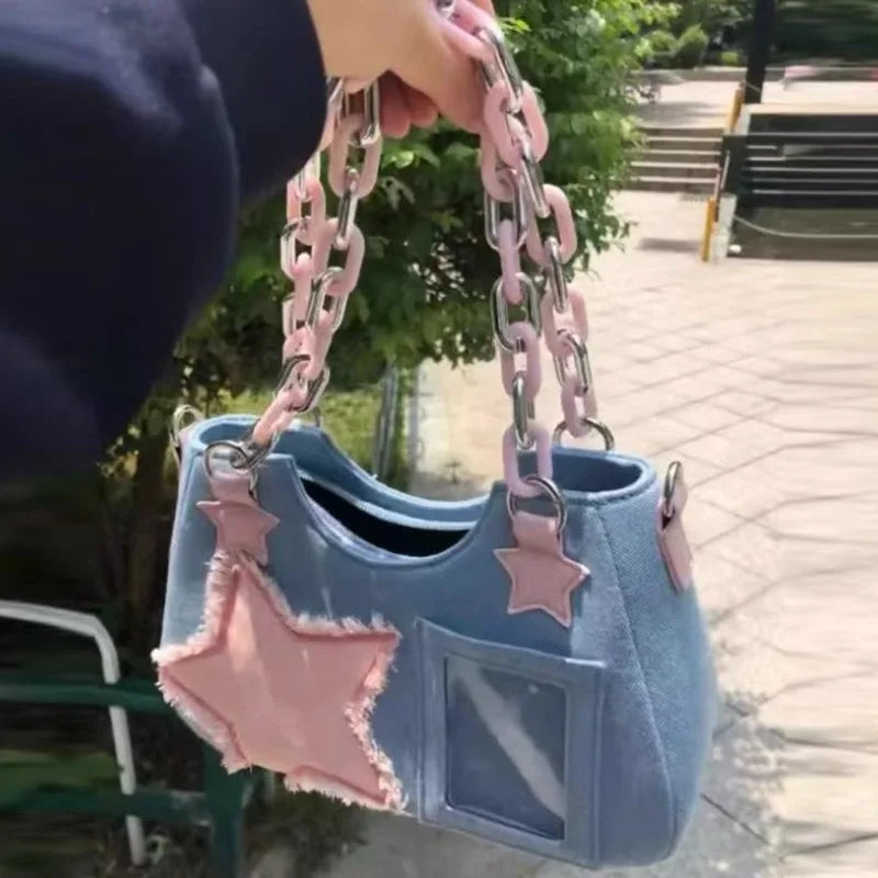 Sac bandoulière motif coréen - bleu clair