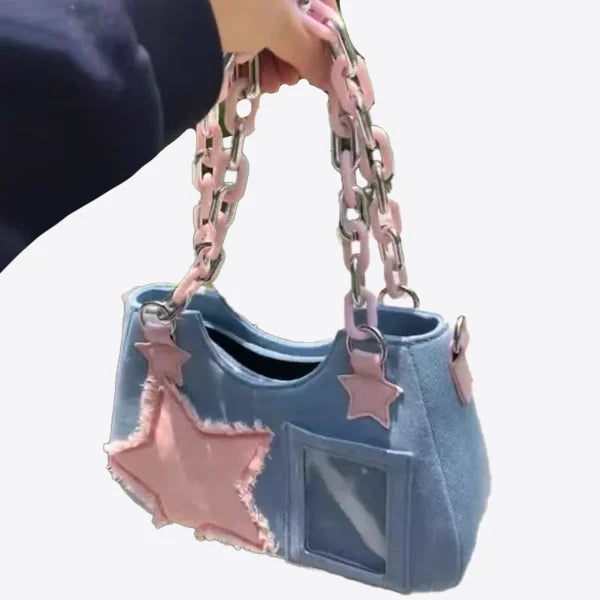 Sac bandoulière motif coréen - bleu clair