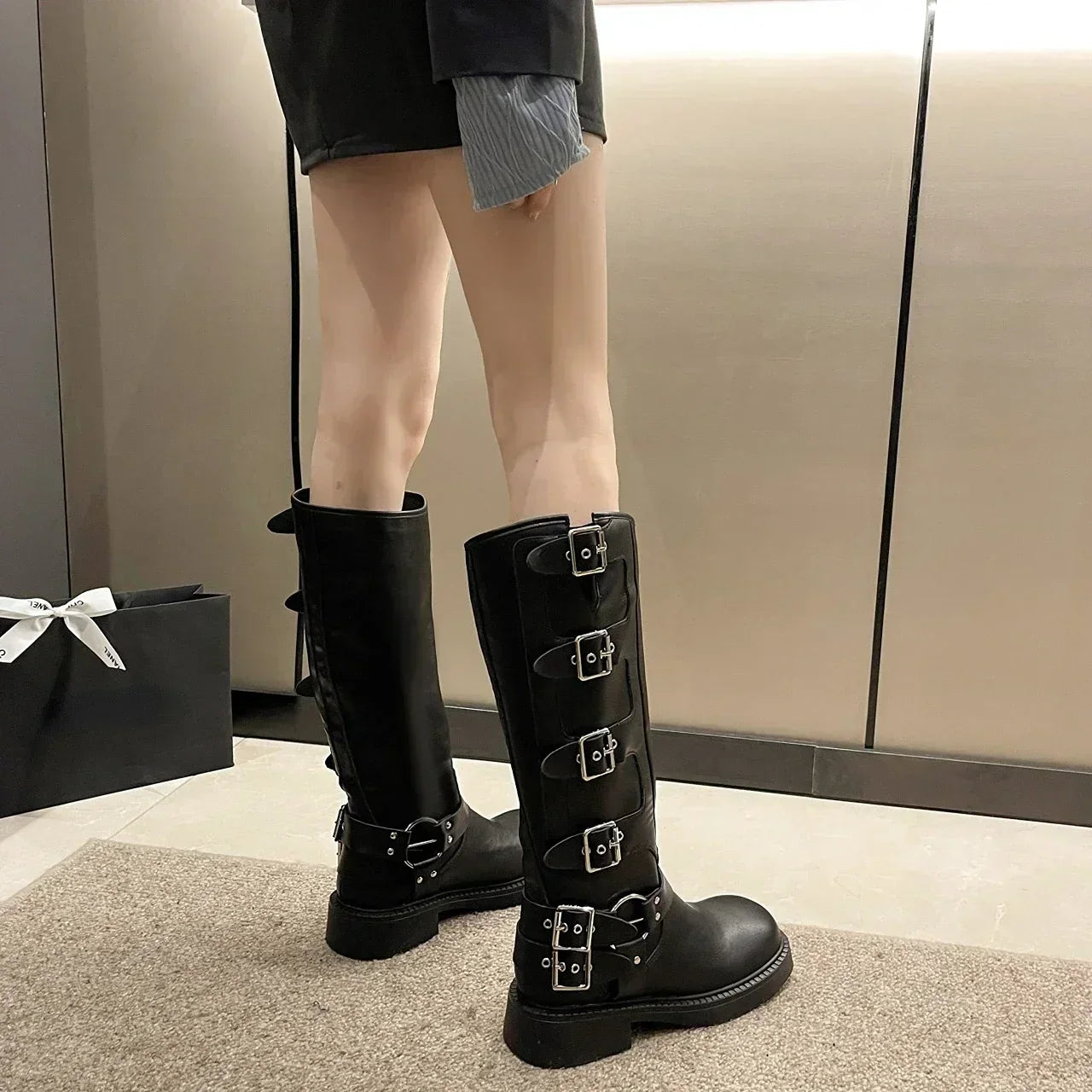 Bottes moto à boucles - noir