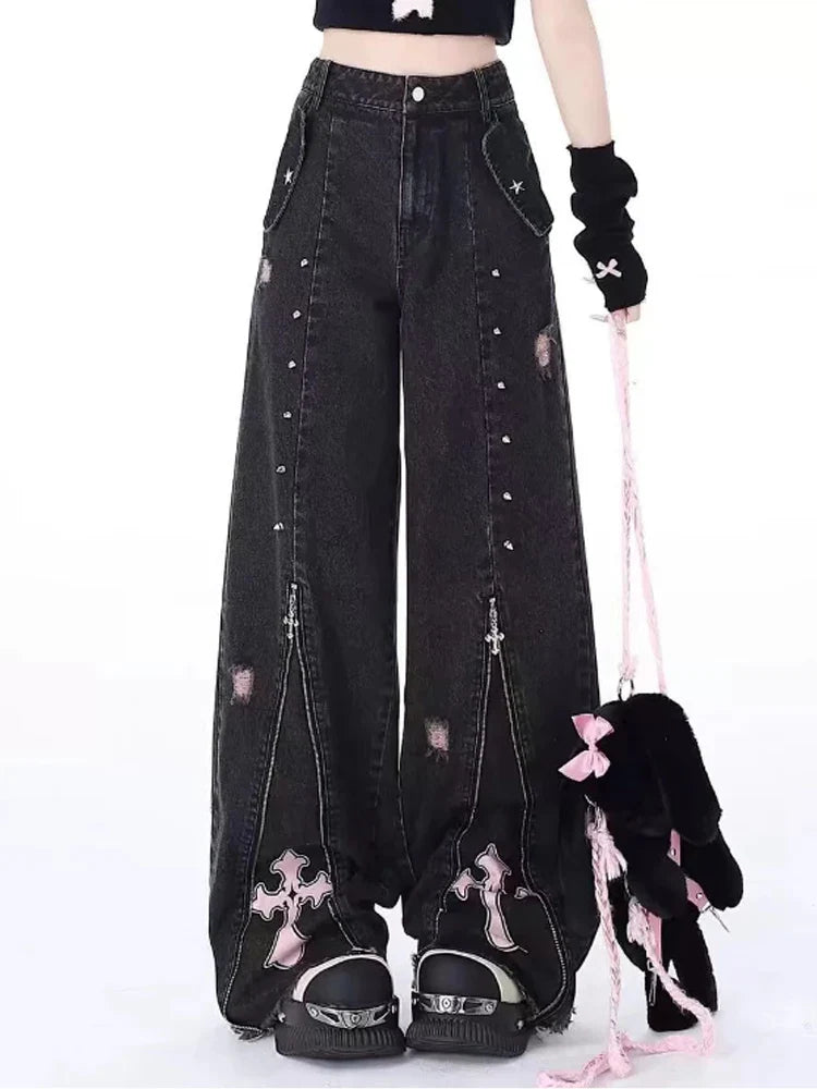 Gothic-Hose mit Reißverschluss 90er Jahre - schwarz