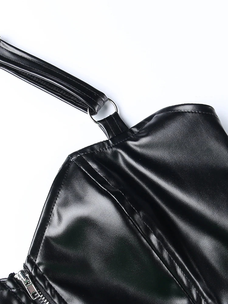 Corset en simili cuir noir
