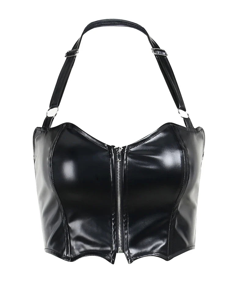 Corset en simili cuir noir