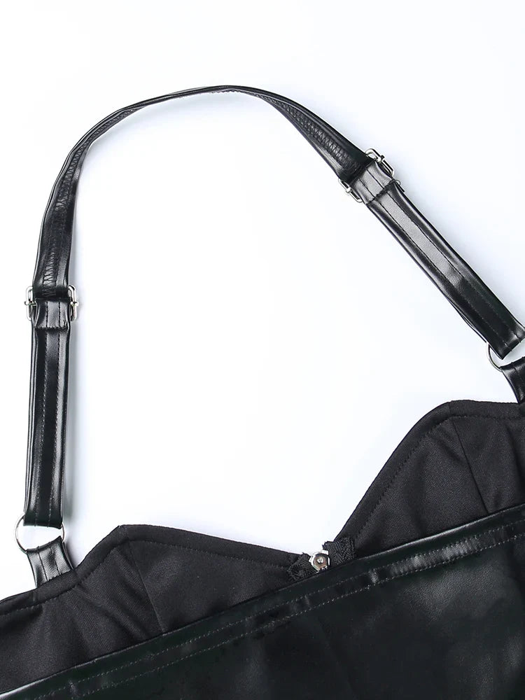 Corset en simili cuir noir