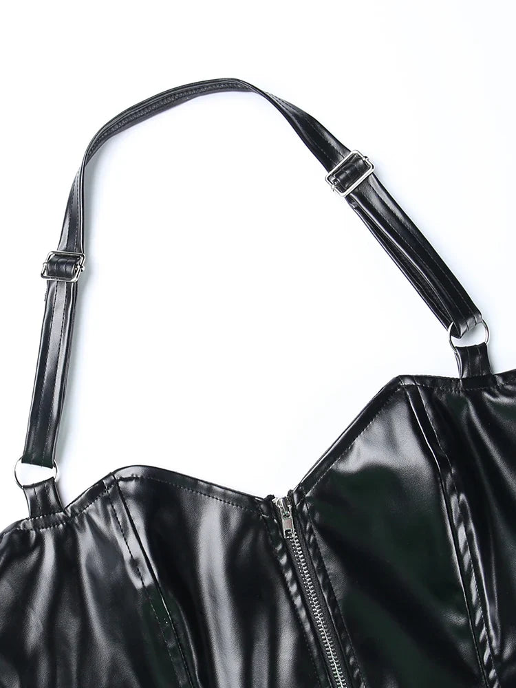 Corset en simili cuir noir
