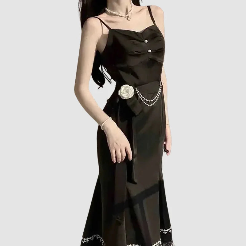 Französisches Gothic-Kleid mit Trägern - Schwarz