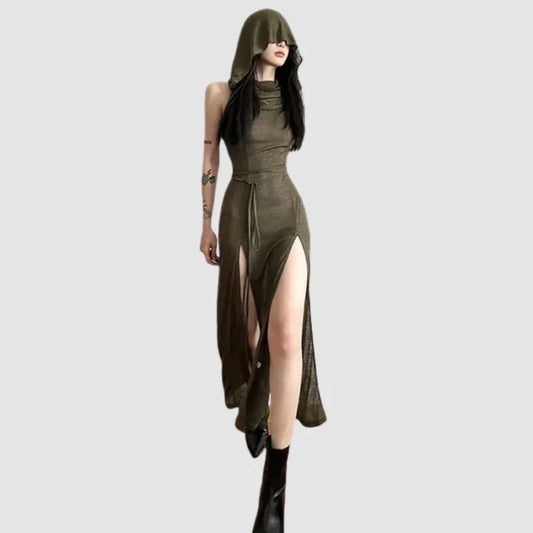 Gothic-Kleid mit Kapuze - Grün