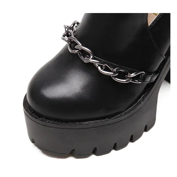 Damen-Gothic-Schuhe mit hohen Absätzen und runder Spitze