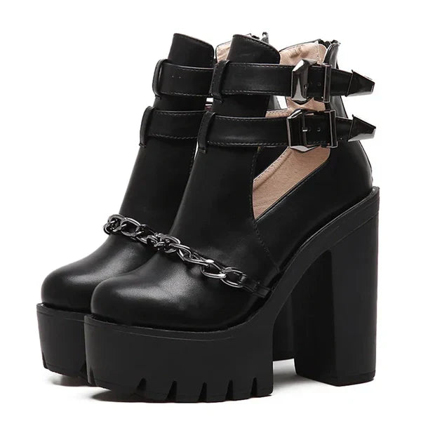 Damen-Gothic-Schuhe mit hohen Absätzen und runder Spitze