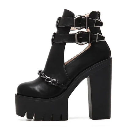 Damen-Gothic-Schuhe mit hohen Absätzen und runder Spitze