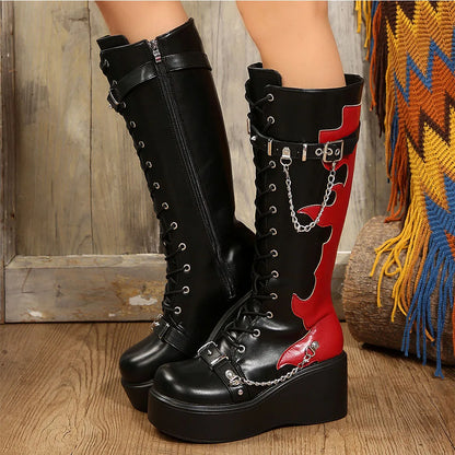 Chaussures Mary Jane hautes gothiques - rouge