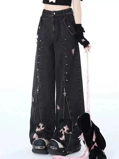 Gothic-Hose mit Reißverschluss 90er Jahre - schwarz