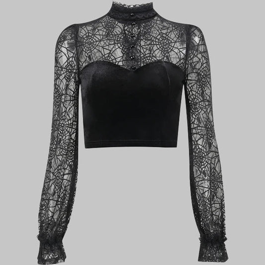 GOTHIC CROP TOP MIT LANGEN ÄRMELN