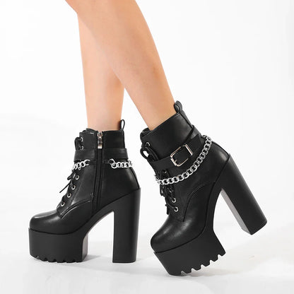 Hohe Schuhe mit Kette - schwarz