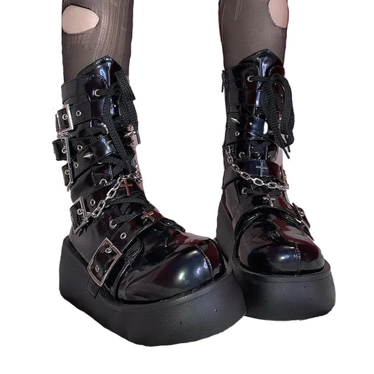 Schwarze Rock-Gothic-Schuhe mit Ketten