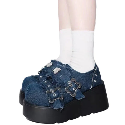 Frühlings-Punk-Plateauschuhe – Denim