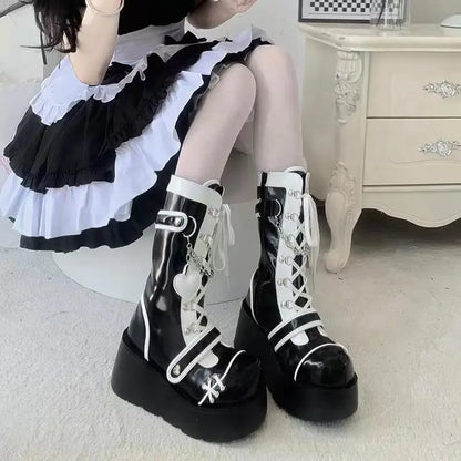 Kawaii Gothic Plateauschuhe - schwarz
