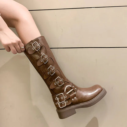 Bottes moto à boucles - marron