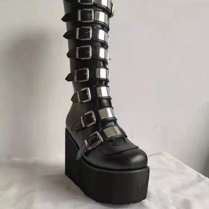 Chaussures compensées noires hautes gothiques punk