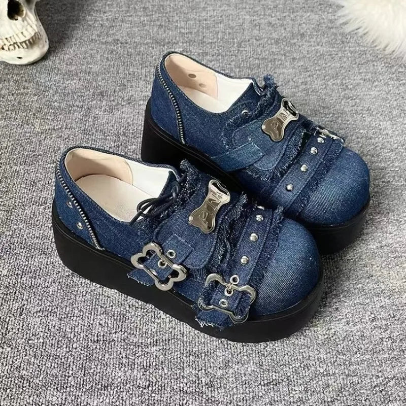 Frühlings-Punk-Plateauschuhe – Denim