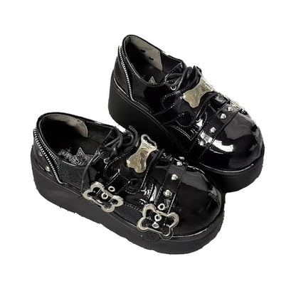 Frühlings-Punk-Plateauschuhe – schwarzer Glanz