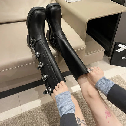 Motorradstiefel mit Schnallen - schwarz