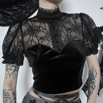 Gothic-Top mit Spinnennetz-Motiv