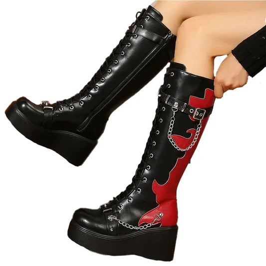 Hohe Gothic-Mary-Jane-Schuhe – rot