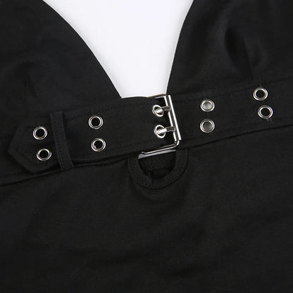 Schwarzes Punk-Top mit Gürtel unter der Brust