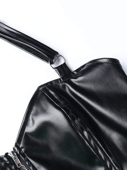 Corset en simili cuir noir