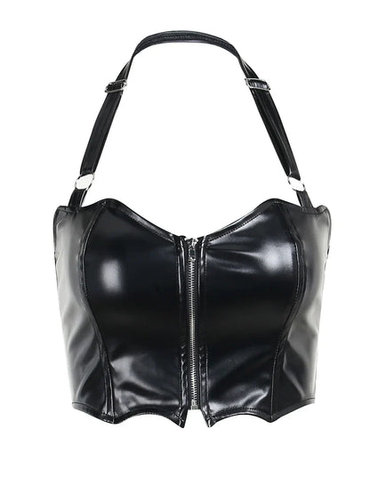 Corset en simili cuir noir