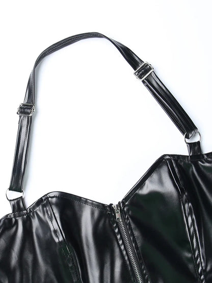 Corset en simili cuir noir